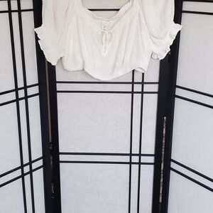 H&M White Cropped Blouse with Ruffle Sleeves